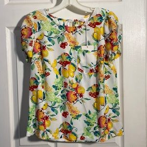 Lauren Conrad White Fruit Vine Top, Size XS NWT